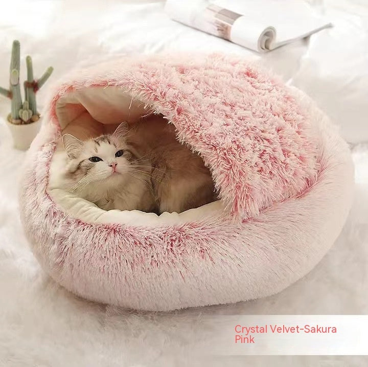 Cozy Round 2‑in‑1 Cat & Dog Bed – Warm Winter Pet Bed, Plush Soft Comfort House