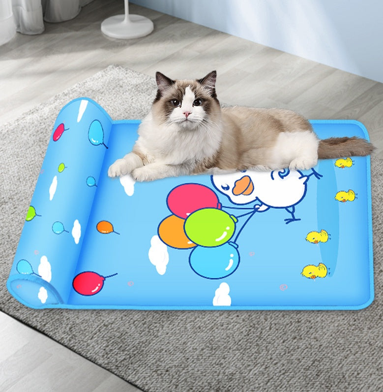 Summer Dog Cooling Bed Mat – Breathable Ice Silk Pet Sofa Cushion with Pillow