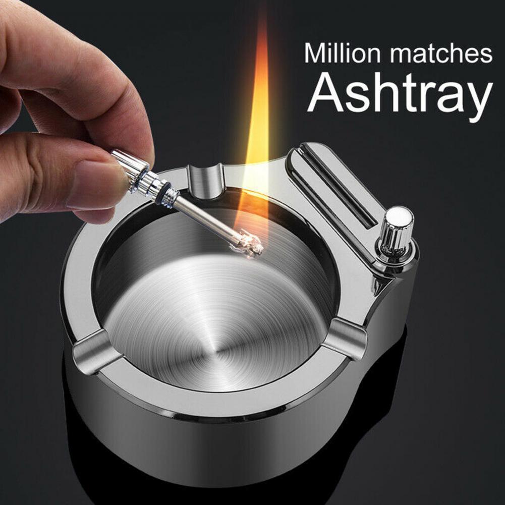 Windproof Ashtray with Refillable Match – Indoor & Outdoor Use