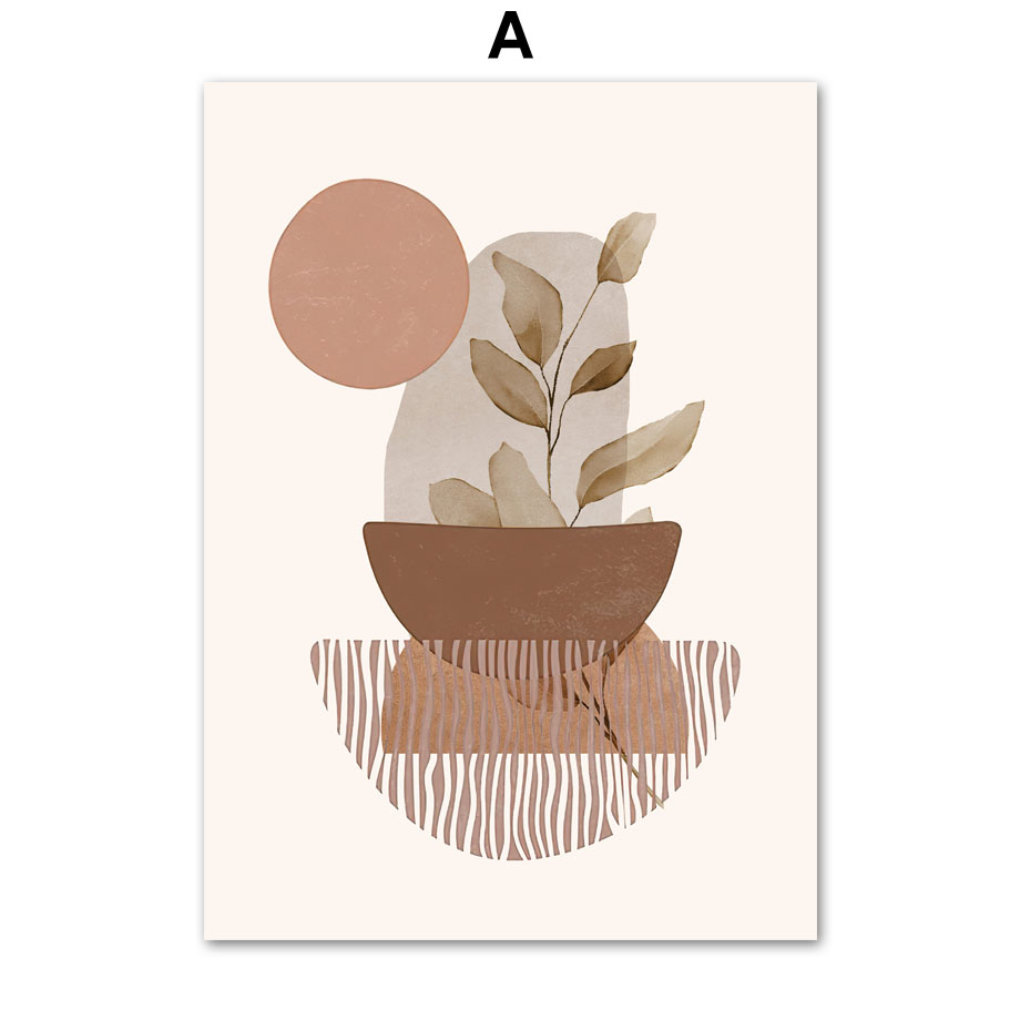 Minimalist Boho Home Decor – Line Leaves Abstract Canvas Wall Art