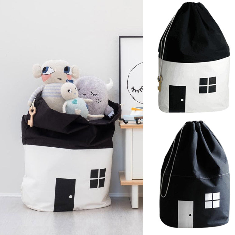 Children Toy Storage Play Mat Foldable Bag | Cute House Design Kids Room Organizer Decor