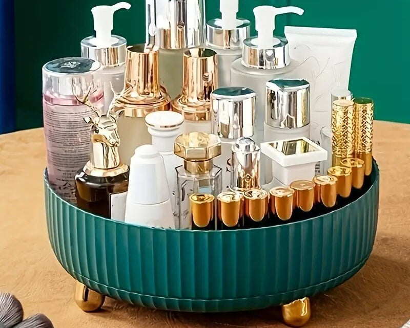 360° Rotating Cosmetic Storage Box – Makeup Organizer for Home & Travel