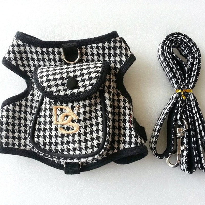 Houndstooth Pet Vest Suit – Stylish Small Dog & Cat Outfit for Daily Wear