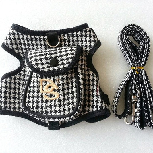 Houndstooth Pet Vest Suit – Stylish Small Dog & Cat Outfit for Daily Wear