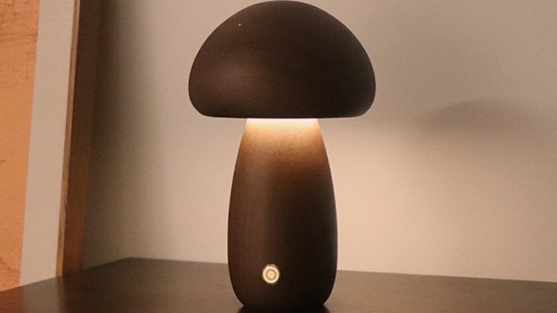 Cute Wooden Mushroom LED Night Light – Soft Touch Lamp for Bedroom