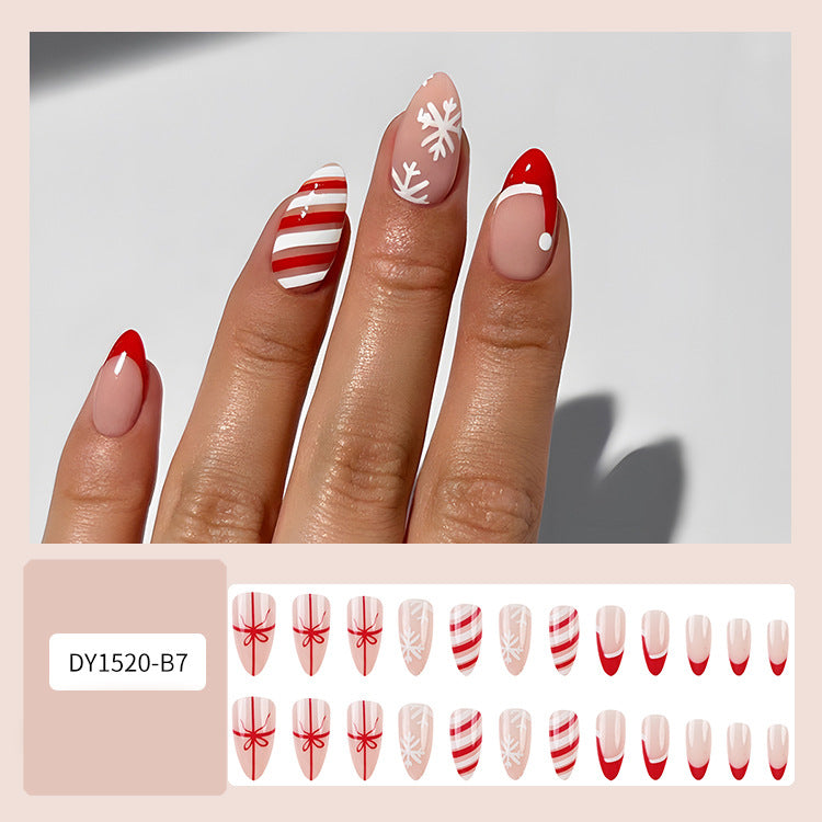 Luxury Christmas Press On Nails 24 pcs Set – Festive Snowflake Fake Nails