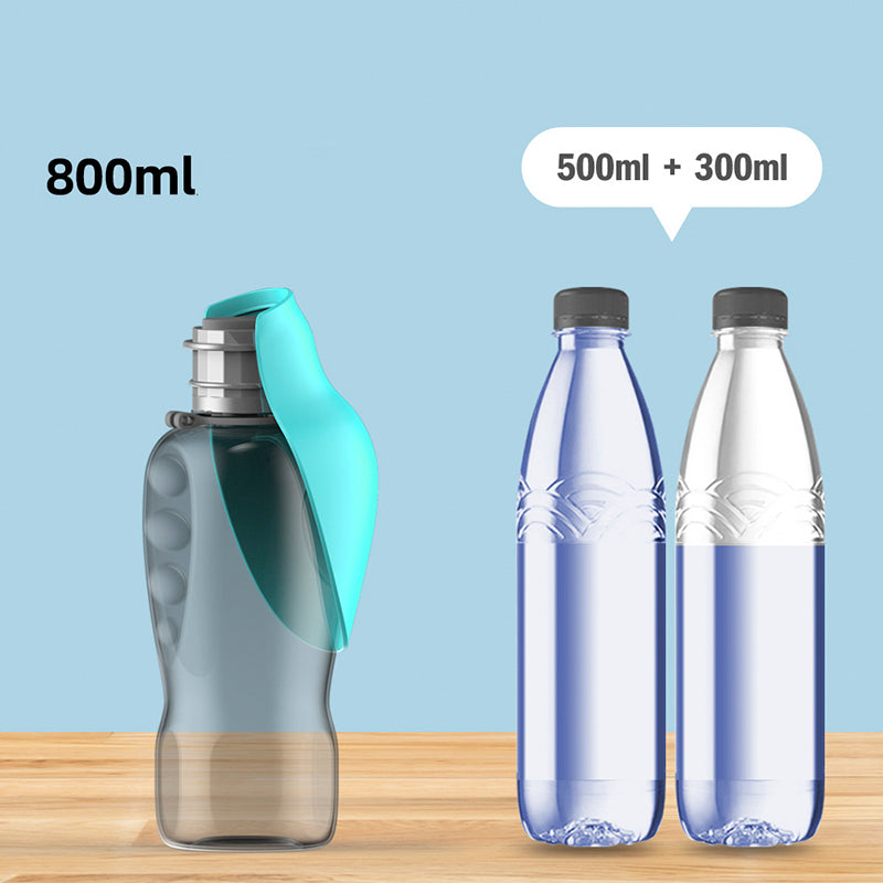 Portable Pet Water Bottle 800ml – Leakproof Dog Travel Bottle with Foldable Drinking Bowl