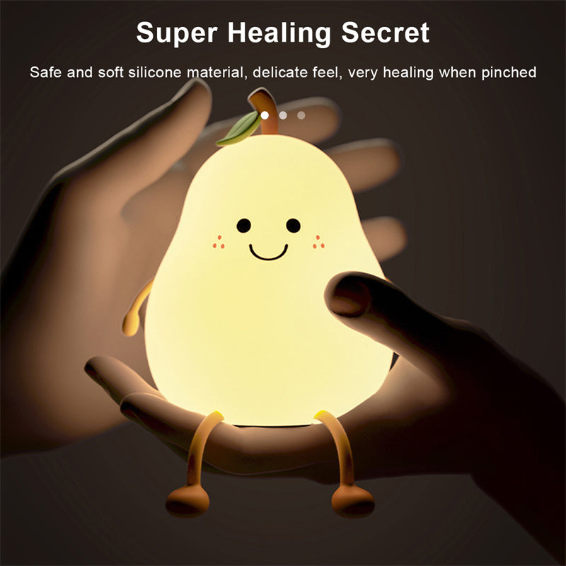 Dimmable LED Pear Night Light – USB Rechargeable Touch Silicone Lamp for Cozy Bedroom