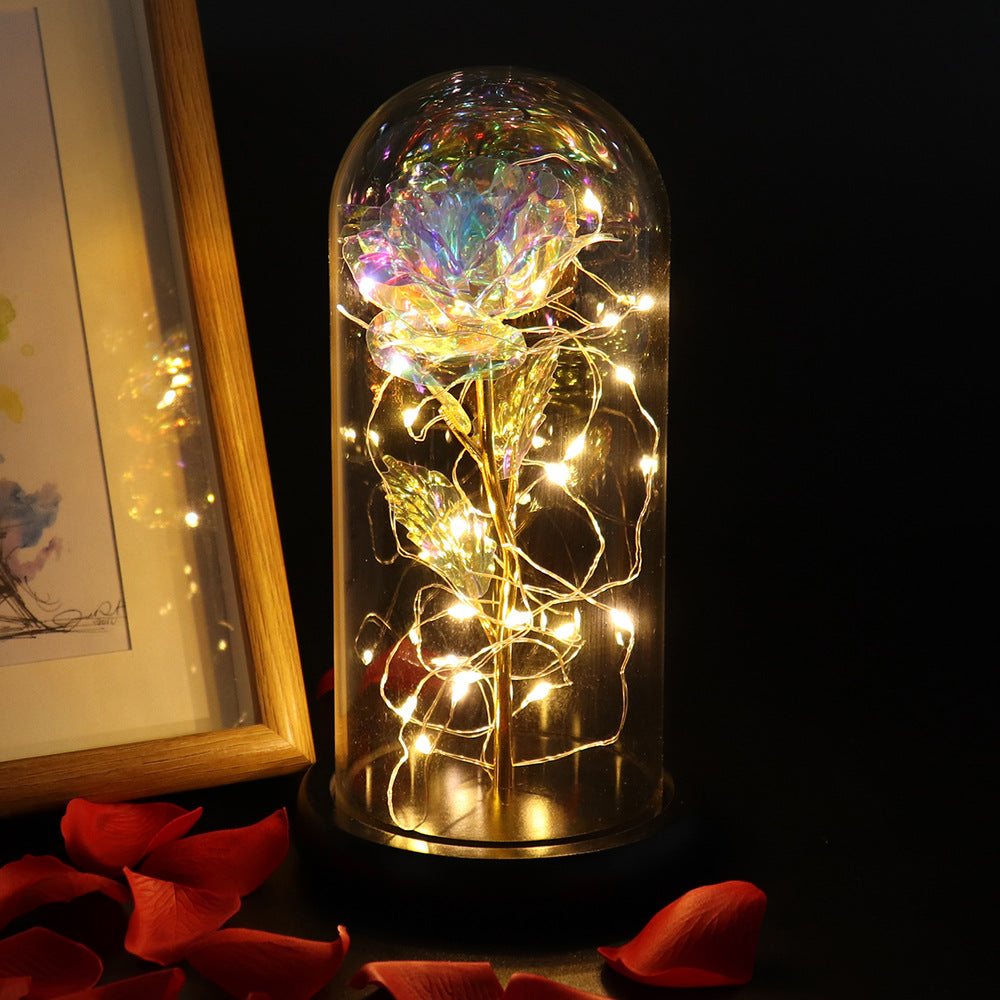 Glass Rose Lamp LED Night Light – Romantic Flower Table Lamp for Bedroom Home Decor