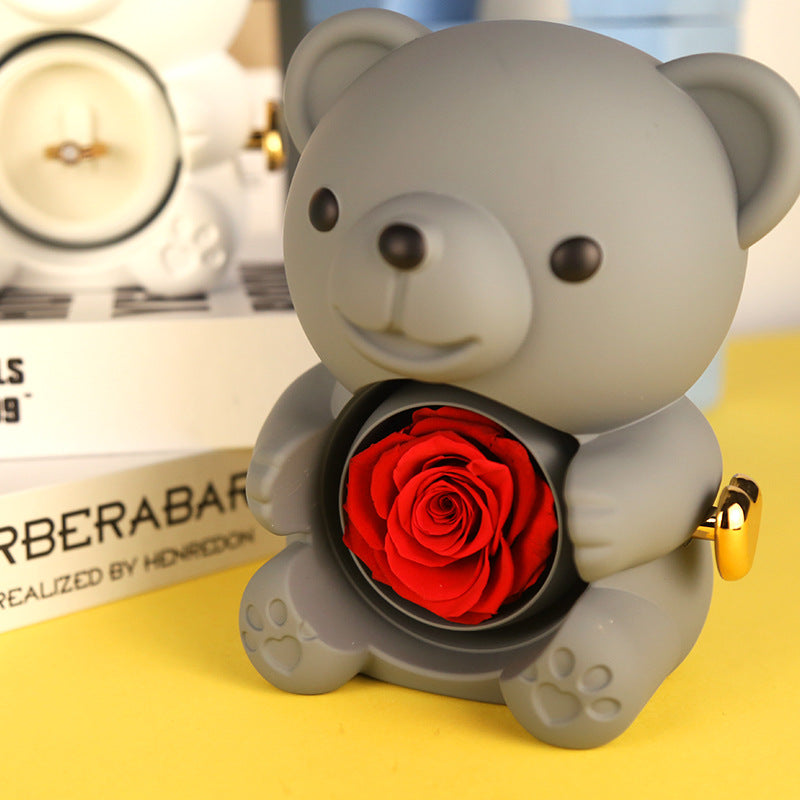 Eternal Flower Teddy Bear Jewelry Box – Romantic Gift for Girlfriend & Wife