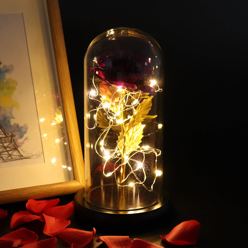 Glass Rose Lamp LED Night Light – Romantic Flower Table Lamp for Bedroom Home Decor