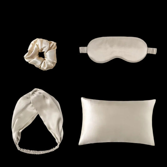 Silk Sleep Set – Eye Mask, Pillowcase & Hair Ties for Beauty Sleep & Hair Care