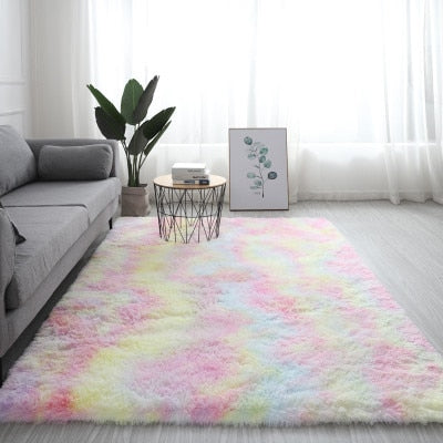 Colorful Tie-Dye Wool Carpet Rug – Living Room Soft PV Pile Floor Rug