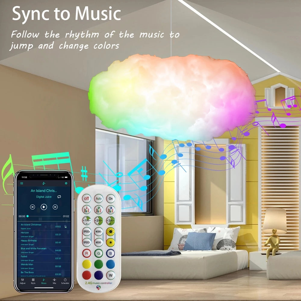 Smart USB Cloud Ceiling Light RGBIC LED – App Control Music Sync Gaming Room Aesthetic Lighting