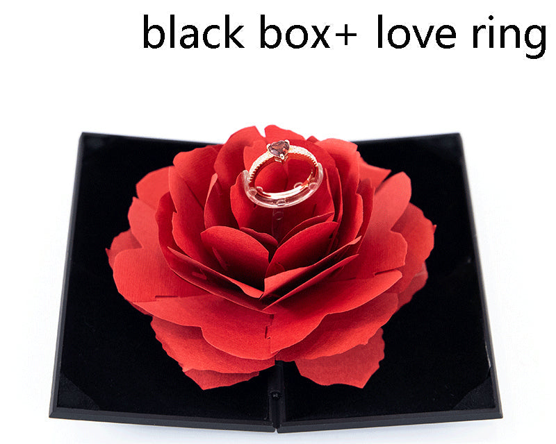 Proposal Ring Box Heart Shape – 3D Love Rose Rotating Gift Box for Her