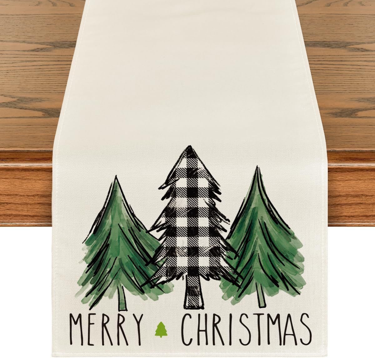 Christmas Tree Table Runner – Merry Xmas Holiday Dining Table Decor