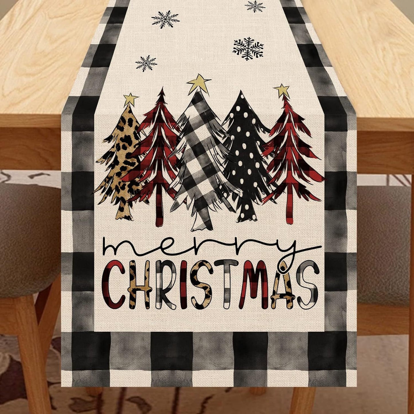 Christmas Tree Table Runner – Merry Xmas Holiday Dining Table Decor