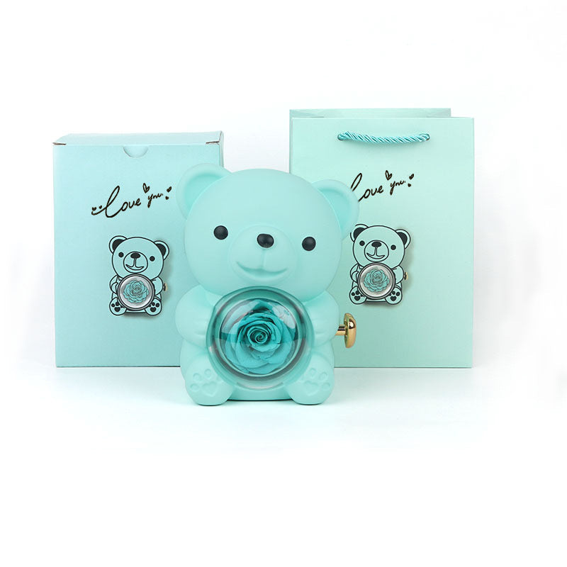 Eternal Flower Teddy Bear Jewelry Box – Romantic Gift for Girlfriend & Wife