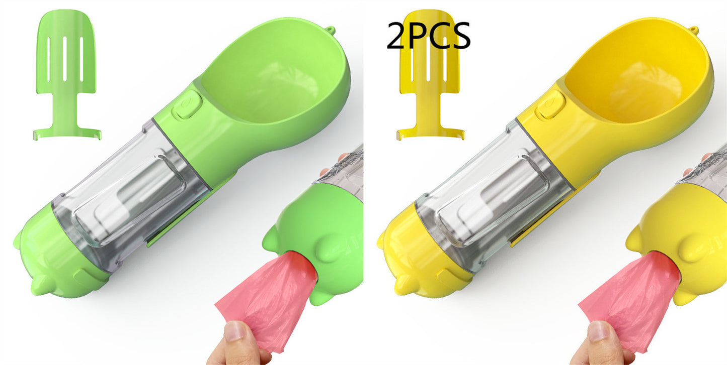 All-in-One Dog Travel Water Bottle – Portable Pet Water Dispenser with Food Bowl & Poop Bag Storage