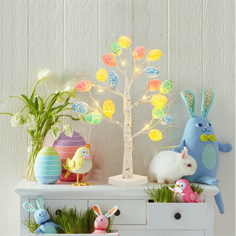 Spring Easter LED Birch Tree Decoration – Colorful Egg Tabletop Ornament & Kids Gift Idea