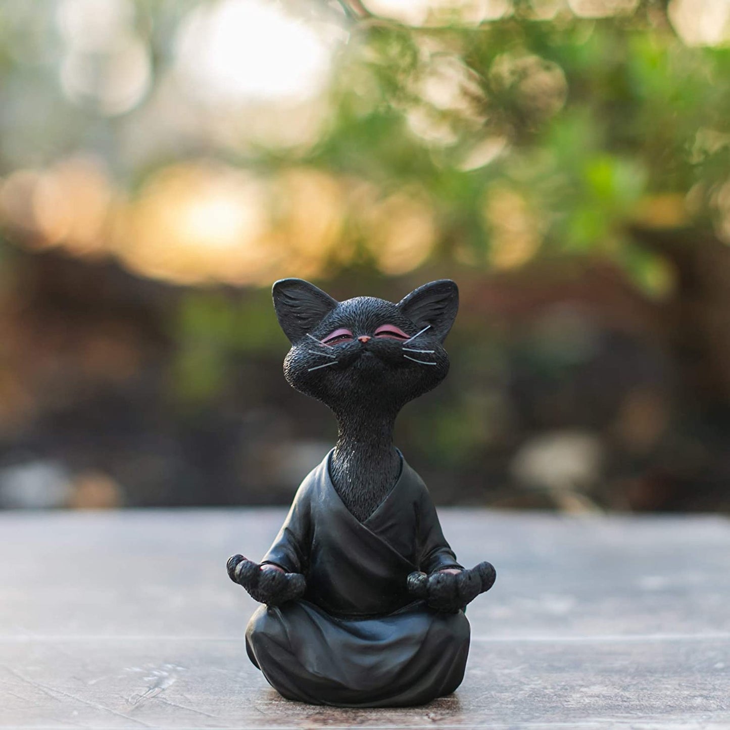 Whimsical Black Buddha Cat Figurine – Meditation Yoga Home Decor Ornament