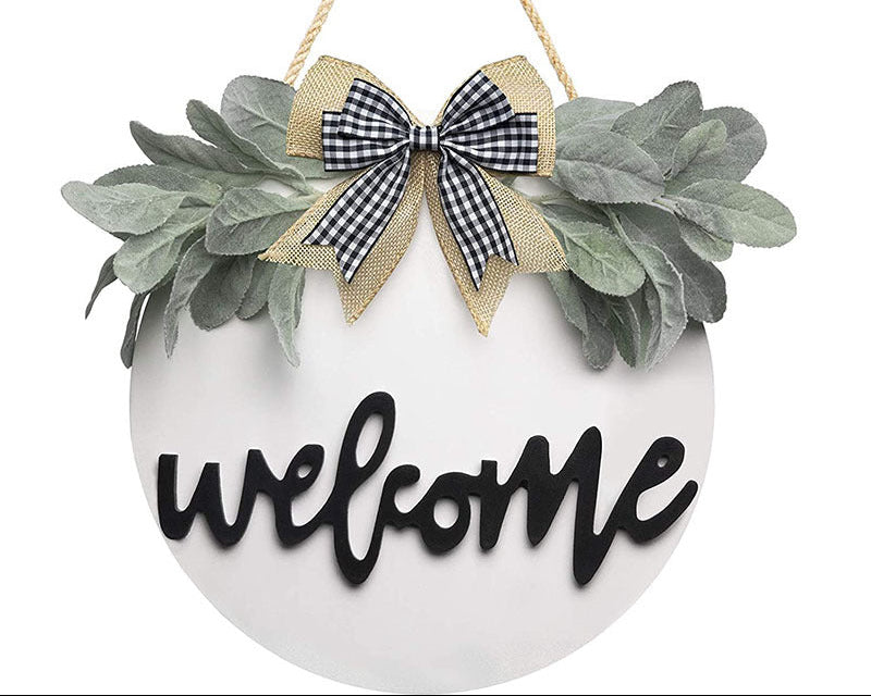 Rustic Farmhouse Welcome Wreath Sign – Front Porch Decor & Door Hanging for Home Entry