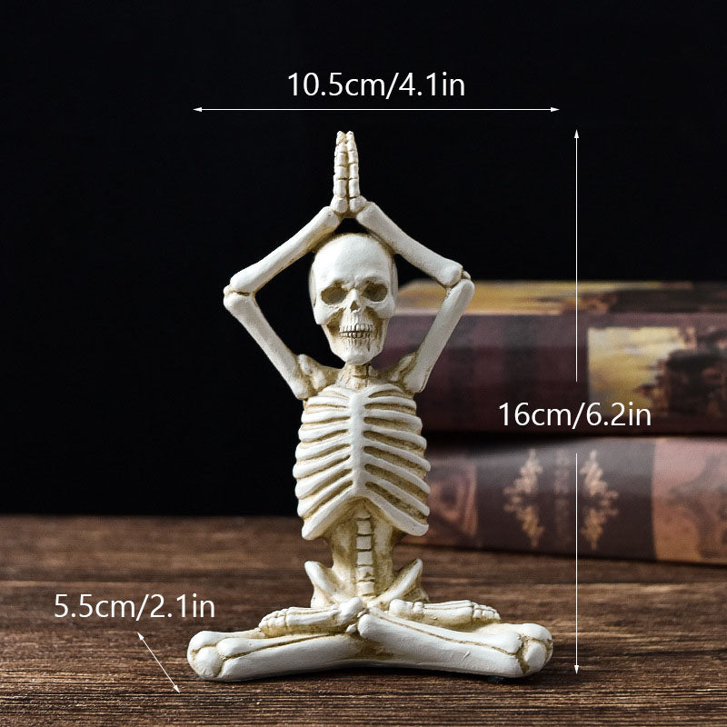 Creepy Skull Skeleton Yoga Resin Figure – Halloween Desktop Horror Decoration