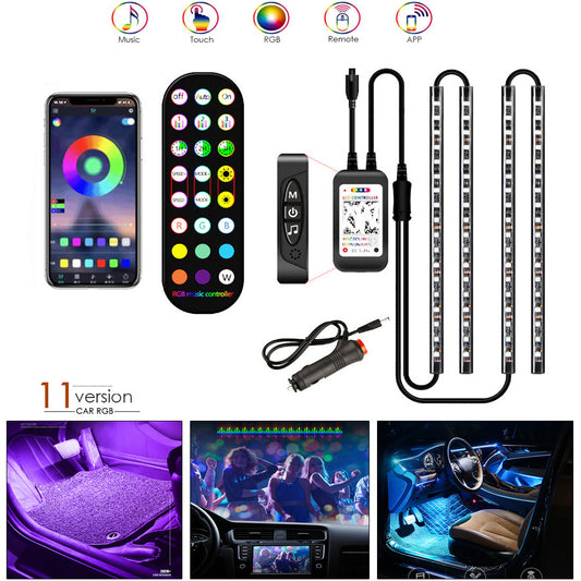 Car LED Ambient Lighting – Waterproof RGB Strip with Remote & Music Sync