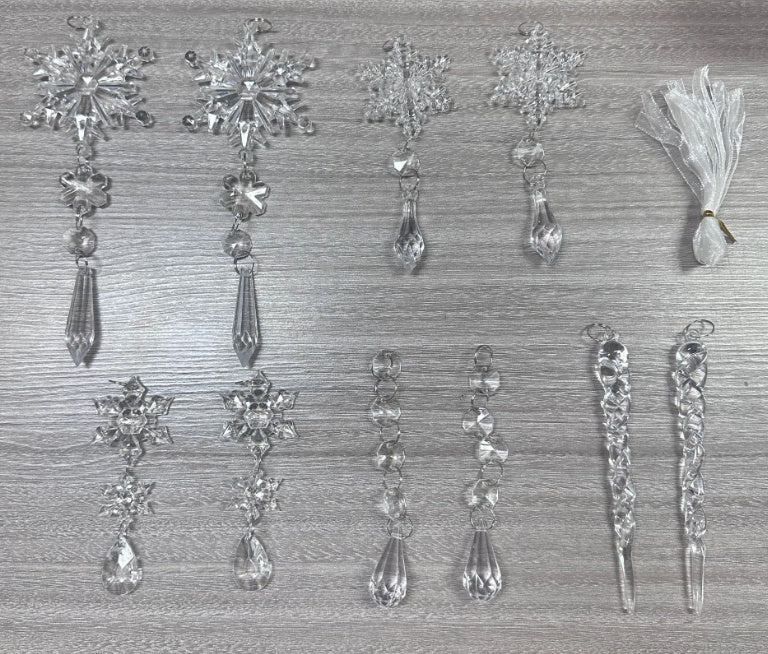 Sparkling Snow Icicle Ornaments – 10pc Christmas Hanging Set