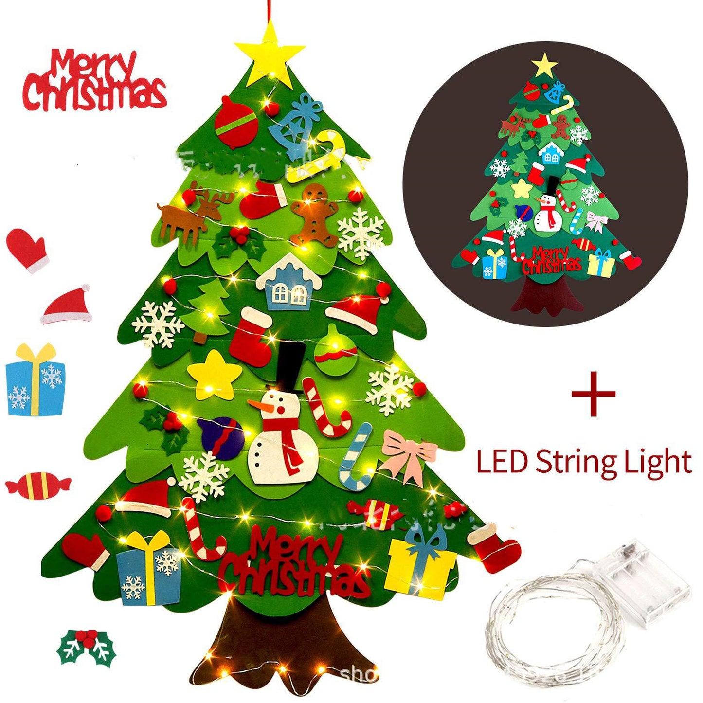 Children’s Felt Christmas Tree with LED Lights – DIY Wall Hanging Holiday Decoration