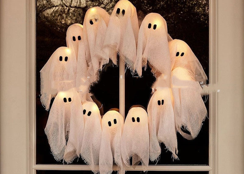 Spooky Cute Ghost Wreath – Light Up Halloween Door & Wall Decoration