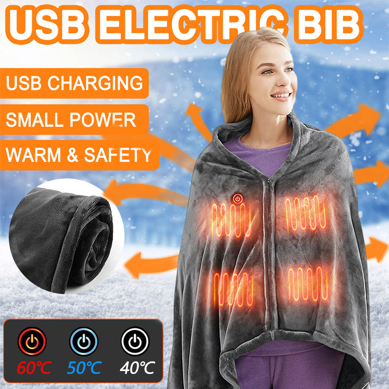 Heated Flannel Blanket Shawl – USB Electric Warm Body Wrap for Winter Comfort