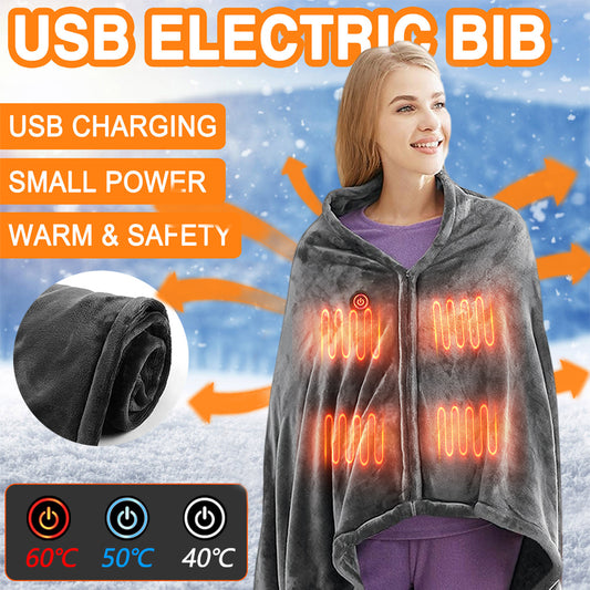 Heated Flannel Blanket Shawl – USB Electric Warm Body Wrap for Winter Comfort