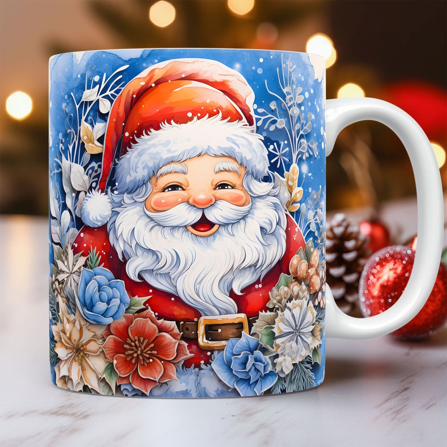 3D Christmas Mug – Fun Santa & Snowman Design