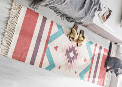 Bohemian Cotton Linen Rug – Long Geometric Hand Woven Floor Runner
