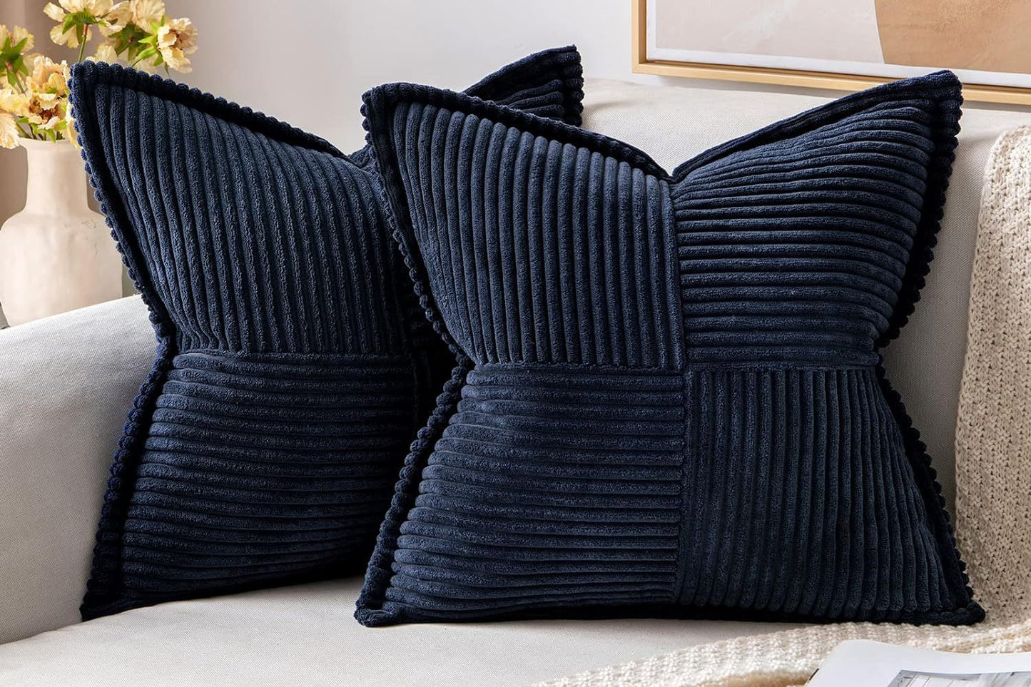 Corduroy Pillow Covers – Super Soft Boho Striped Throw Pillow Cases for Couch & Living Room