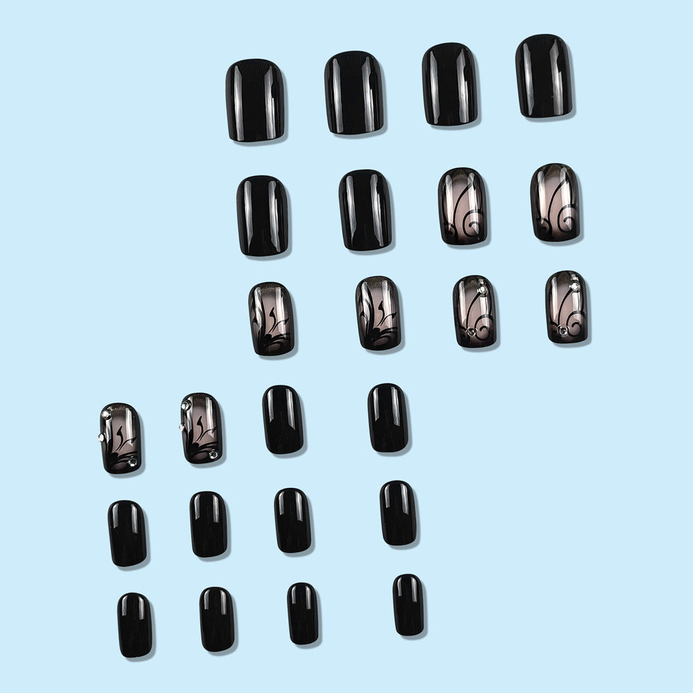Edgy Black Vine Press On Nails – Dark Style Fake Nail Manicure Set