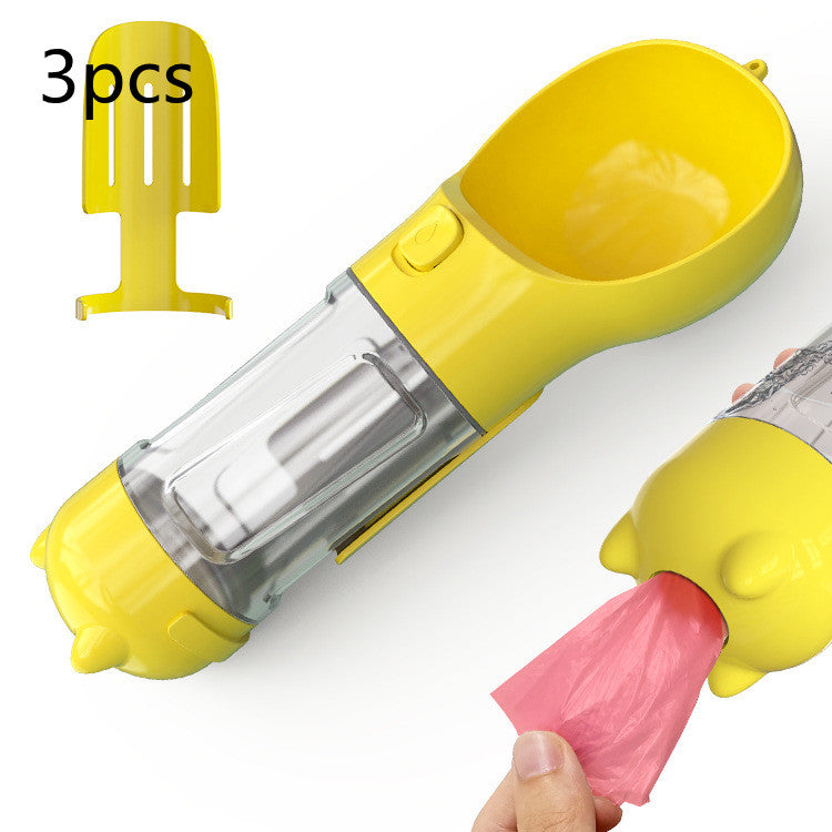All-in-One Dog Travel Water Bottle – Portable Pet Water Dispenser with Food Bowl & Poop Bag Storage