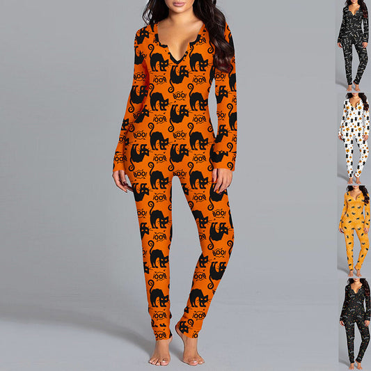 Halloween Lounge Jumpsuit – Comfy Pajamas for Festive Nights