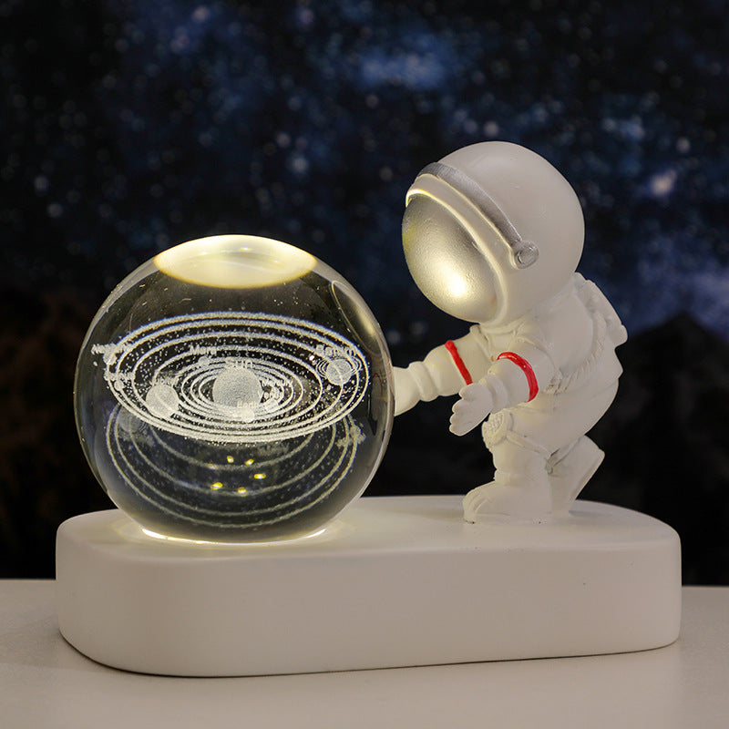 Glowing Planet Astronaut Night Lamp – Crystal Galaxy LED Bedside Light for Bedroom & Gifts