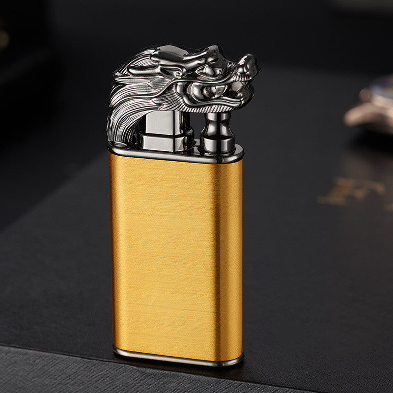 Windproof Jet Flame Torch Lighter – Creative Dolphin Dragon Tiger Double Fire Metal Refillable Lighter