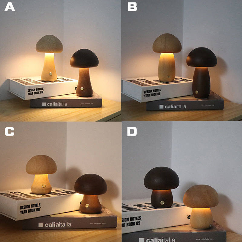 Cute Wooden Mushroom LED Night Light – Soft Touch Lamp for Bedroom