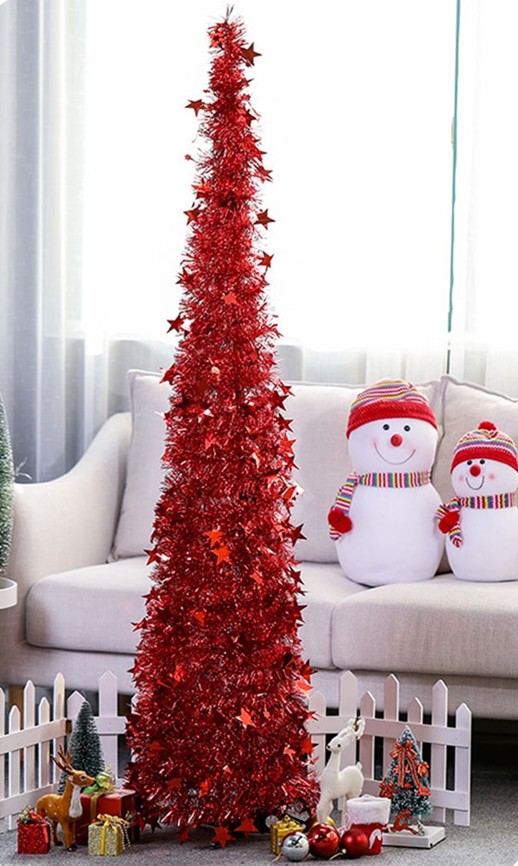 Pop Up Christmas Tree Collapsible Tinsel Tree with Stand – Space Saving Holiday Decor