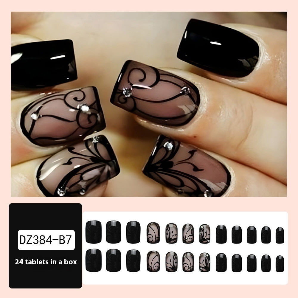 Edgy Black Vine Press On Nails – Dark Style Fake Nail Manicure Set