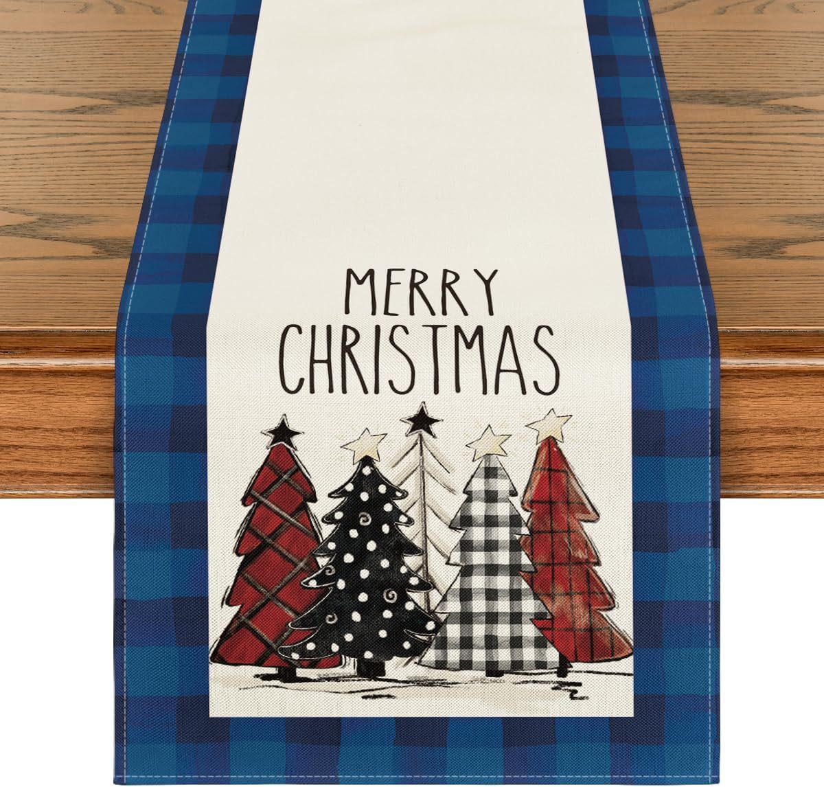Christmas Tree Table Runner – Merry Xmas Holiday Dining Table Decor