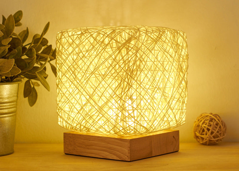 Cozy Rattan LED Lamp – Dimmable USB Night Light | Aesthetic Desk Decor