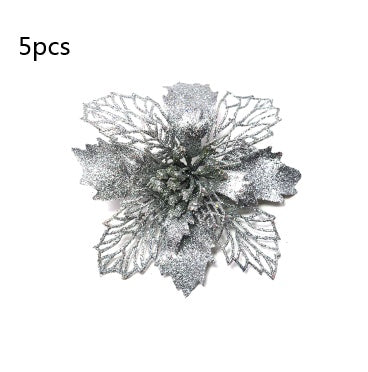 Christmas Glitter Fake Flowers – Festive Tree Decorations for Home & Party Setup