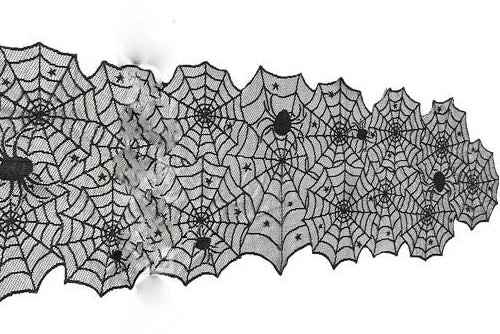 Halloween Table Decor Runner – Black Lace Spiderweb Cloth for Party Setup