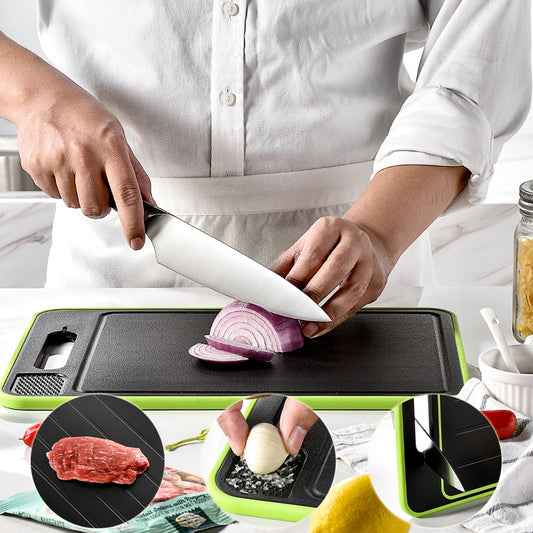 Fast Defrost Cutting Board Double-Sided | Anti-Slip Kitchen Chopping Board with Sharpener