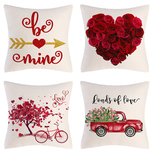 Valentine’s Day Linen Pillowcase – Romantic Holiday Decorative Throw Pillow Cover